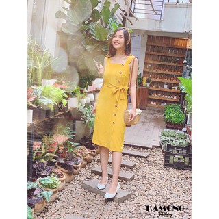 ĐẦM MAXI ĐŨI PHỐI HÀNG NÚT (VÀNG)