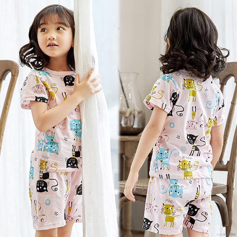 Bộ Đồ Ngủ Pijama Ngắn Tay In Hình Dễ Thương Cho Bé Từ 2-8 Tuổi