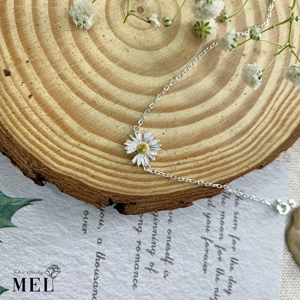Lắc bạc nữ cách điệu phối hoa cúc họa mi lá dày LC04