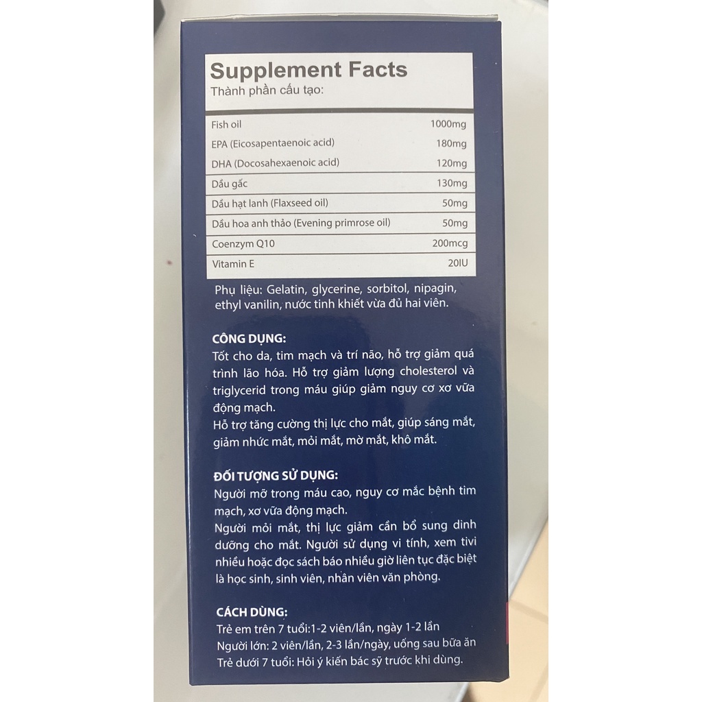 Omega 369.Bổ Sung Tăng Cường Thị Lực,Tim Mạch Trí Não.Giảm Lão Hóa Đẹp Da.Chai 100 Viên