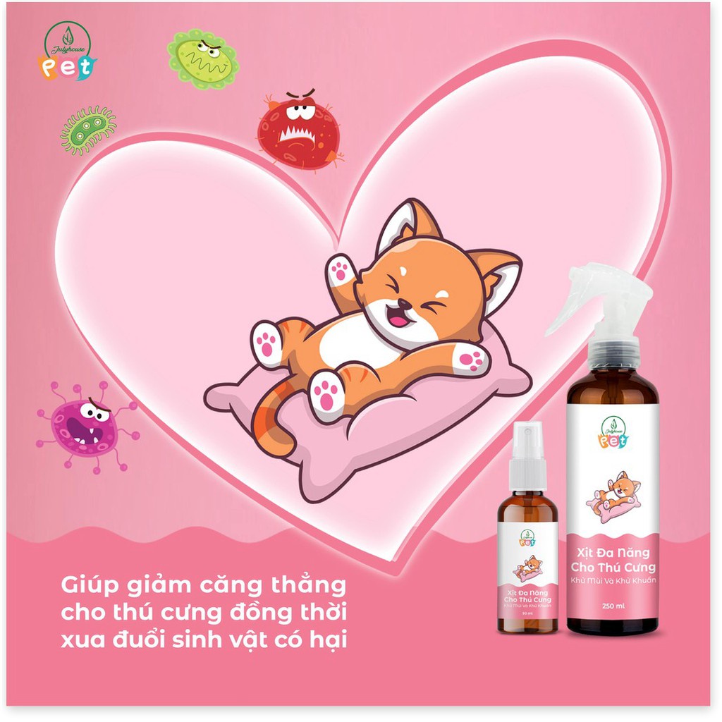 Nước lau sàn cấp tốc dạng xịt khử mùi và khử khuẩn cho chó mèo 50ml JULYHOUSE kết hợp tinh dầu Oải Hương, Khuynh Diệp