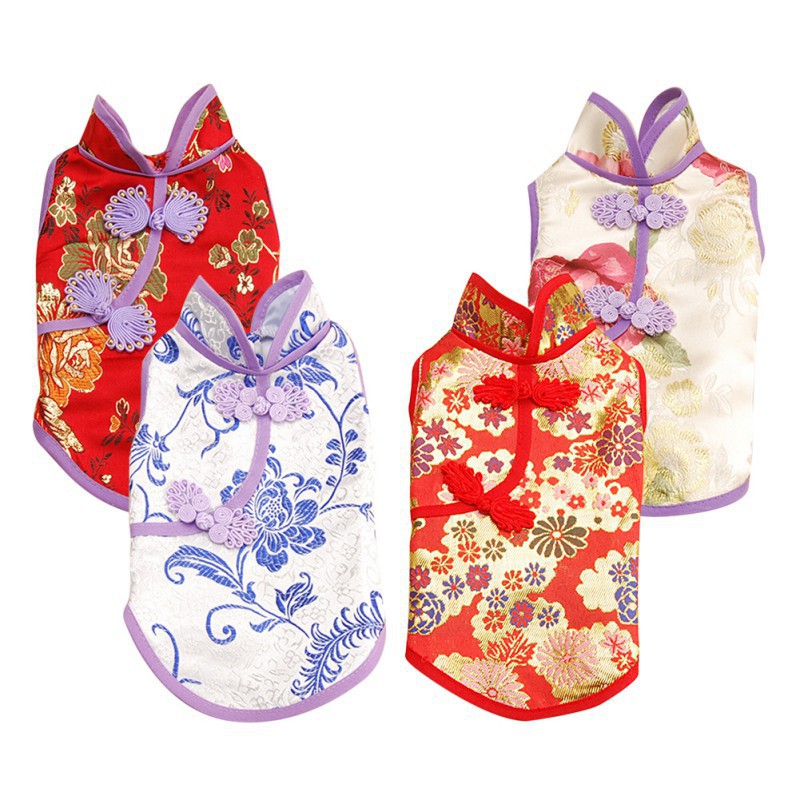 Sườn Xám Họa Tiết Hoa Mẫu Đơn Cho Thú Cưng