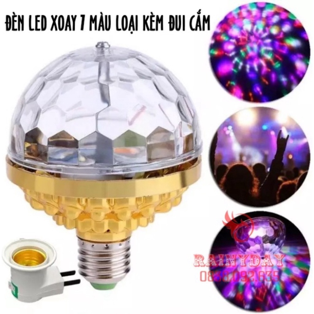 Đèn led xoay 7 màu vũ trường nháy chớp theo nhạc ,Hiệu ứng 360 độ kèm đui cắm E27 mẫu mới [ LỖI 1 ĐỔI 1]