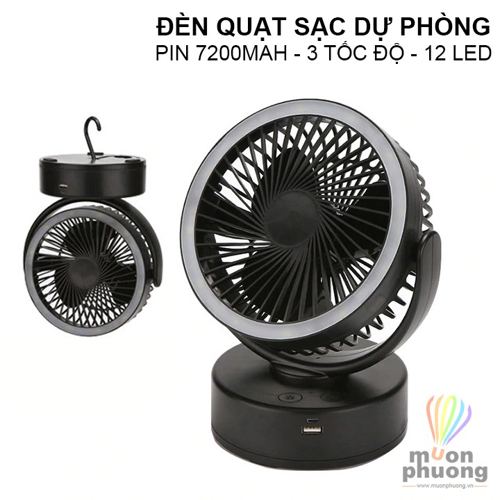 Đèn quạt tích điện LED sạc pin dự phòng sử dụng văn phòng cắm trại dã ngoại - MUÔN PHƯƠNG SHOP