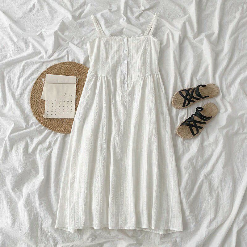 VÁY/ĐẦM 2 DÂY BABYDOLL TRẮNG (ẢNH THẬT Ở CUỐI)