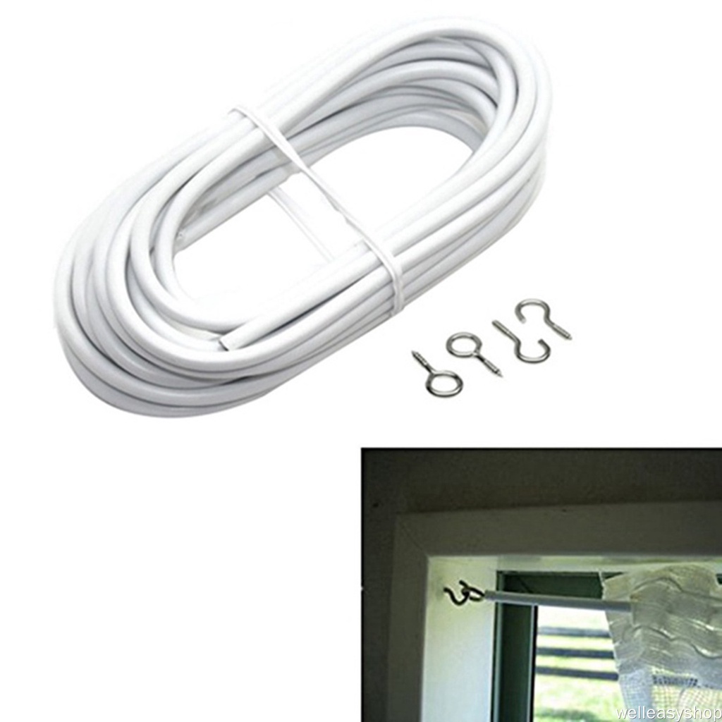 Bộ dây cáp treo rèm cửa sổ 3m+ móc treo thép không gỉ tiện dụng trang trí nhà cửa