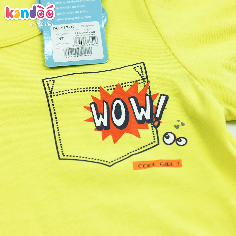 Áo T-shirt bé gái KANDOO màu vàng, in hình đáng yêu thoải mái hoạt động, 100% cotton cao cấp mềm mịn,thoáng mát-DGTS1737