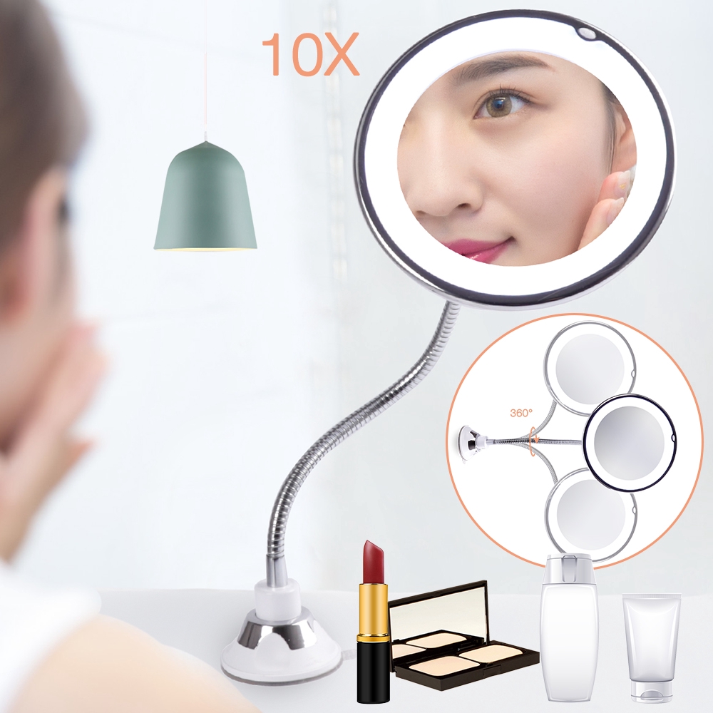 Gương Trang Điểm Có Đèn Led Phóng Đại 10x Linh Hoạt Xoay 360 Độ Gắn Tường Tiện Dụng