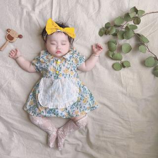 Bộ Áo Liền Quần Họa Tiết Hoa + Băng Đô Màu Trơn Đáng Yêu Cho Bé Gái Sơ Sinh