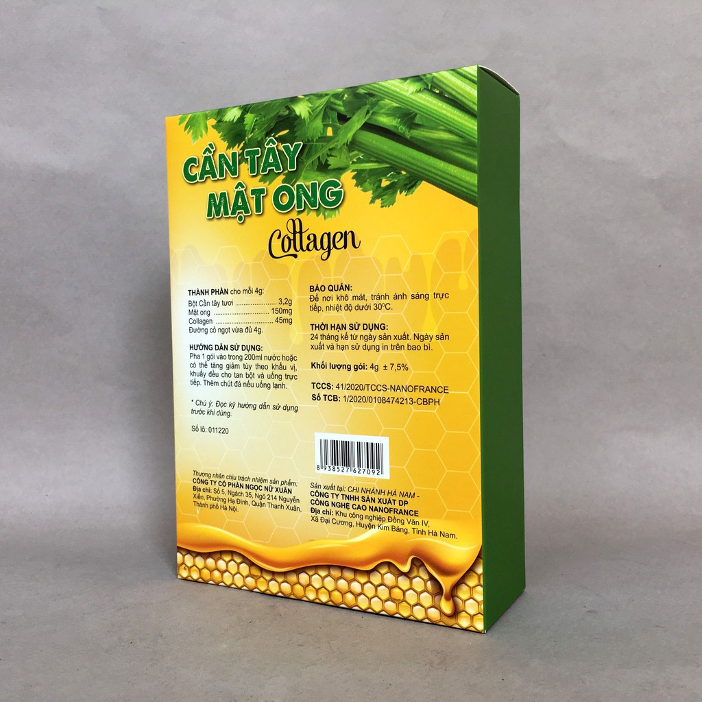 Bột Cần Tây Mật Ong Collagen 60g (15 gói x 4g) hỗ trợ giảm cân, detox thải độc, thanh lọc cơ thể [Hàng chính hãng]