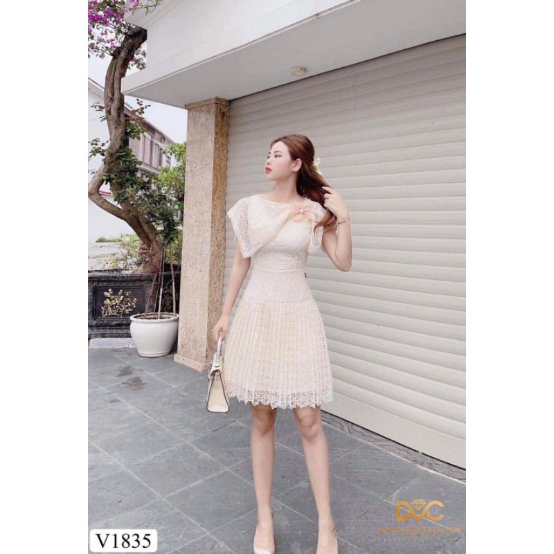 [VÁY ĐI TIỆC CAO CẤP] Váy ren tiểu thư sang chảnh đầm thiết kế màu kem | BigBuy360 - bigbuy360.vn