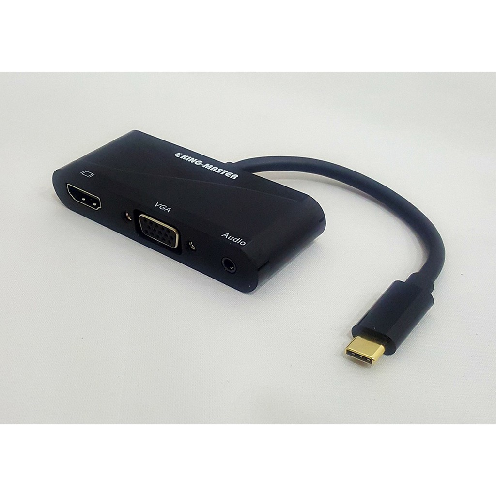 Cáp Type C -&gt; HDMI/VGA/USB 2.0 + AUDIO KM KY V010B đen, Bộ chuyển đổi Type C sang HDMI + Vga + USB + Audio  Kingmaster