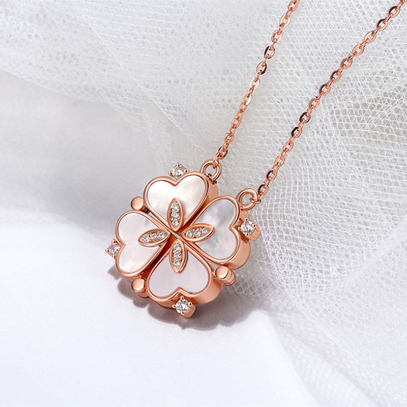 Vòng cổ Hình Cỏ Bốn Lá Có Thể Gấp Gọn Mặt Trái Tim Đính Đá Zircon Thời Trang