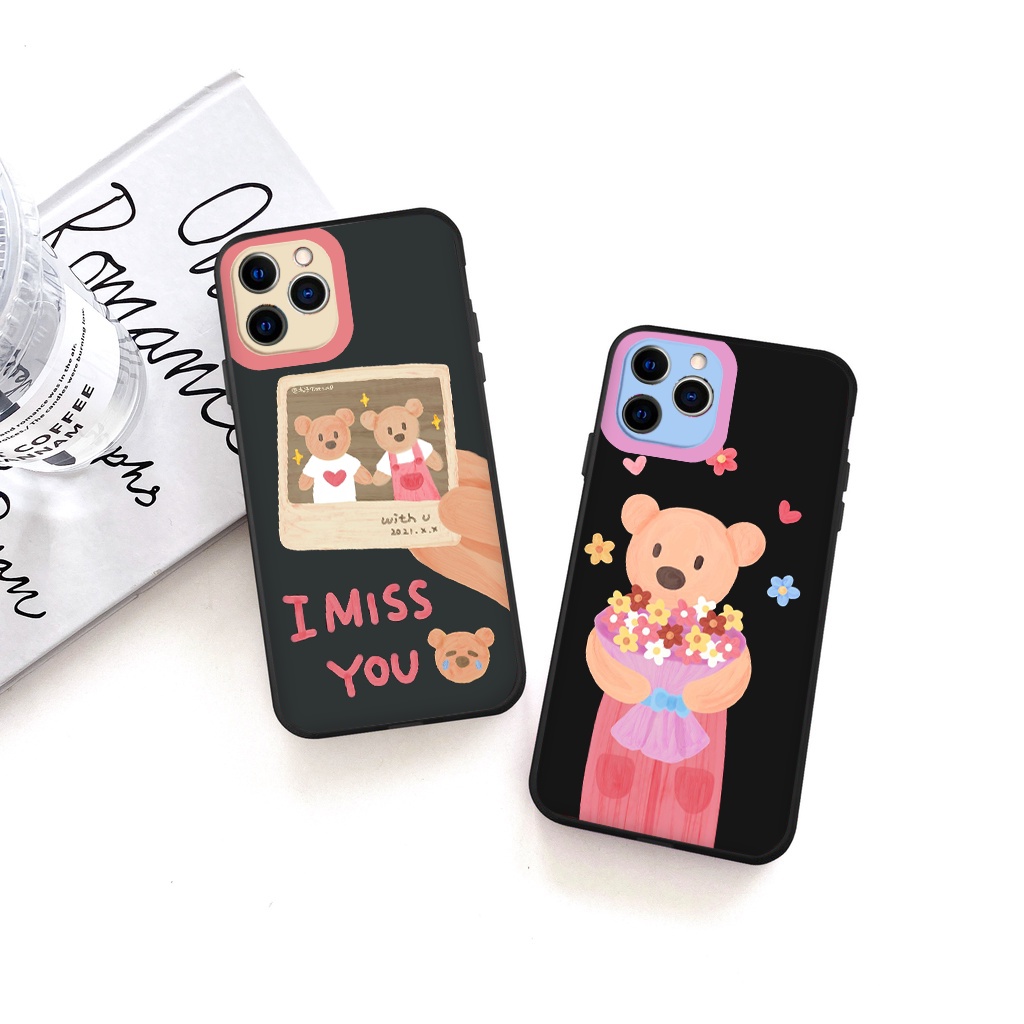ỐP IPHONE BẢO VỆ CAM CHỐNG VÂN TAY CHỐNG BỤI vuông cạnh ốp lưng 12 pro max Gấu yếm hồng full case 6 đến 13promax tr256