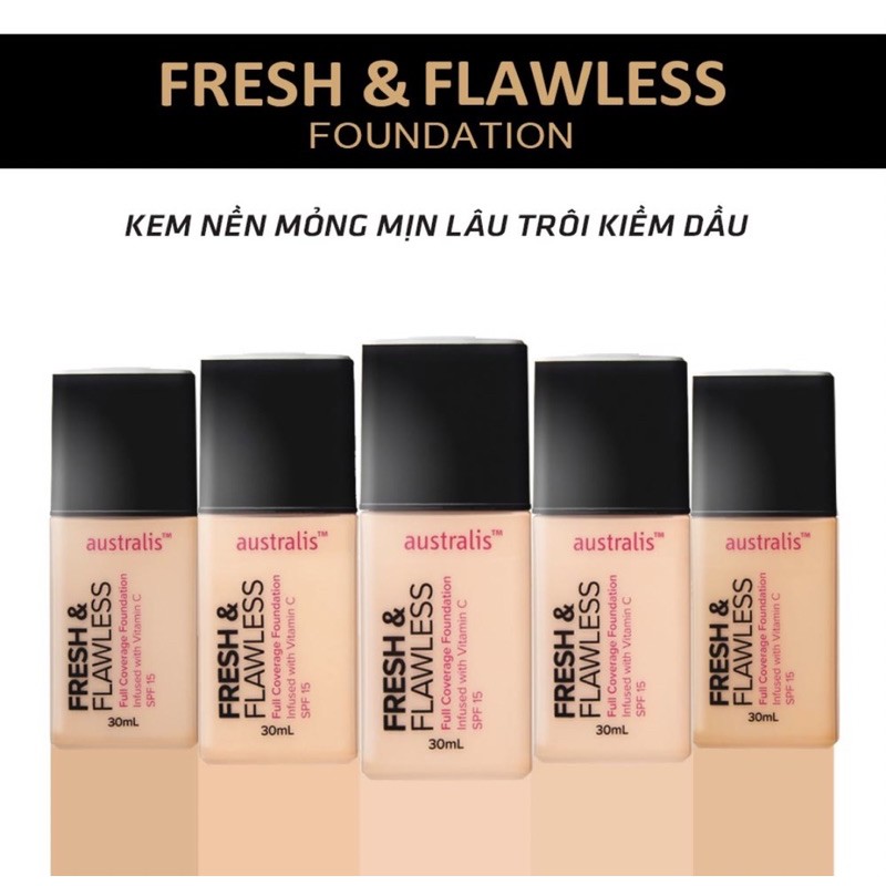 Kem Nền Mỏng Mịn, Lâu Trôi, Kiềm Dầu Siêu Nhẹ, Có Nhiều Tông Màu Lựa Chọn - Australis Fresh & Flawless Foundation Pearl