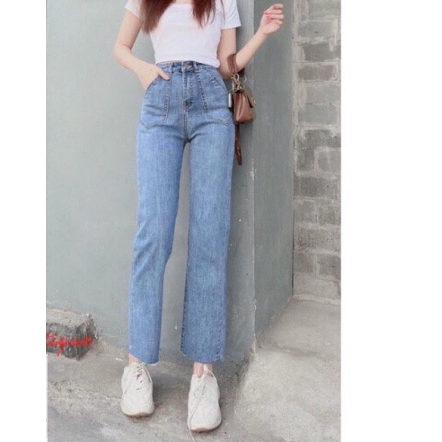 Quần bò jean nữ ống đứng loe co giãn jeans cạp cao cao cấp Hottrend 2022 | BigBuy360 - bigbuy360.vn