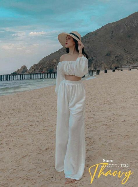 💋💋Sét áo trễ vai Croprop mix quần ống suông xinhh hết nấc 😍😍😍 | BigBuy360 - bigbuy360.vn