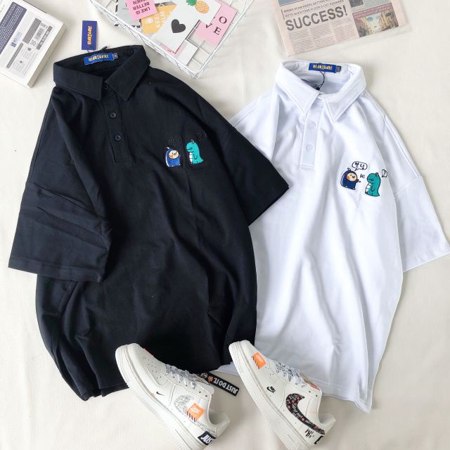 Áo Thun Form Rộng Polo Nam Nữ In Hình 2 Chú Khủng Long Chibi Dễ Thương Chất Cotton Mềm Mát Kiểu Cách Cá Tính  TTQ0224