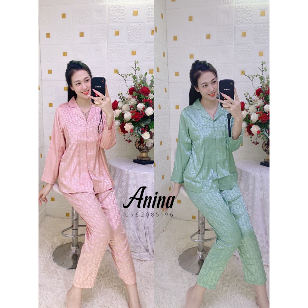 Bộ Pijama Bầu và Sau Sinh lụa gấm mặc bầu và sau sinh có khóa cho con bú BD933