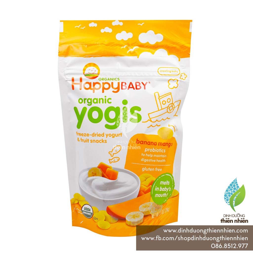 Bánh Ăn Dặm Sữa Chua Sấy Khô Hữu Cơ Happy Baby Organic Yogis, 28g