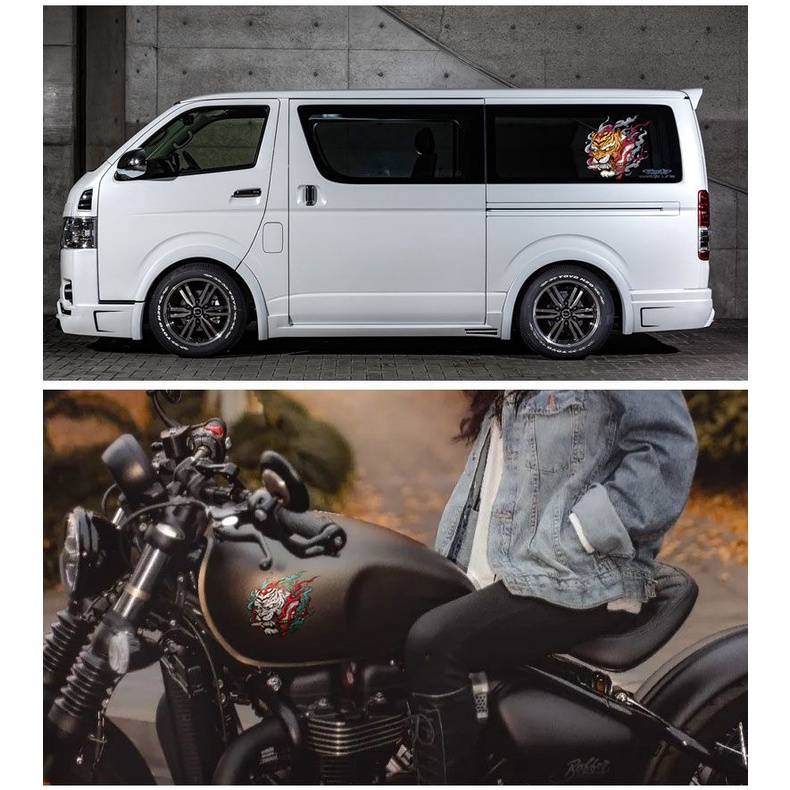 Nhãn dán phản quang hình con hổ chiến binh ma JDM Prajna chống trầy trang trí xe máy/ô tô