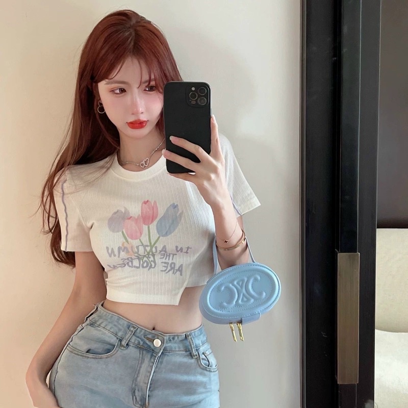 Áo thun croptop hoa tulip Gb alohashop91
