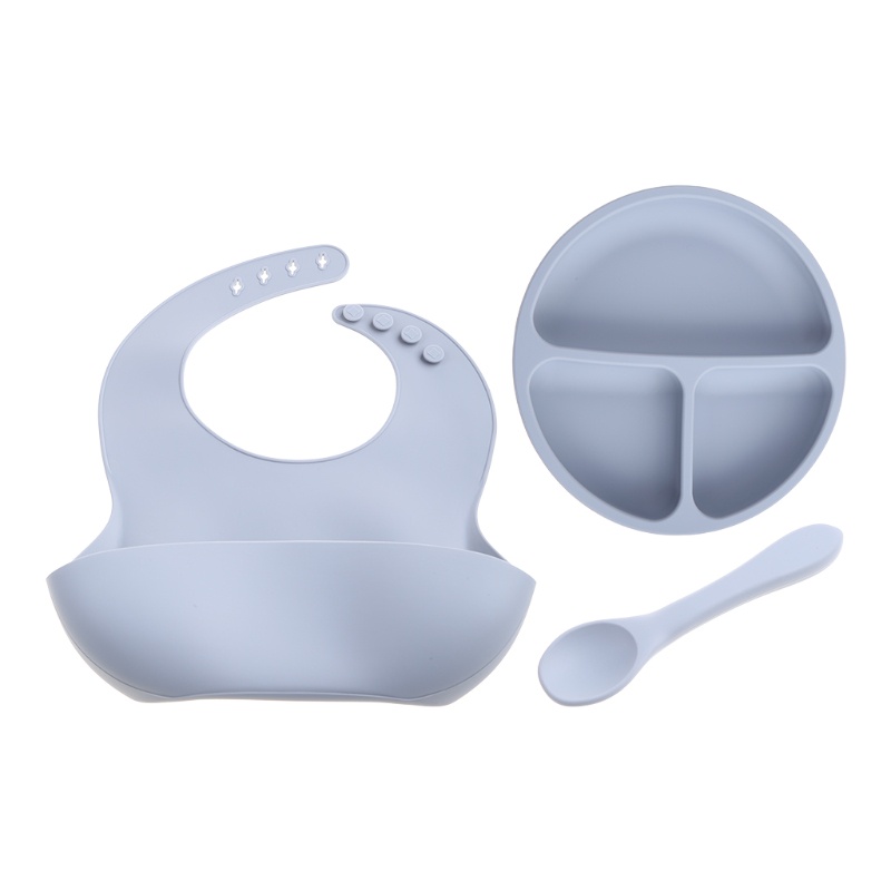Bộ 3 Món Tô / Muỗng / Đĩa Bằng Silicone Cấp Thực Phẩm Có Giác Hút Cho Bé