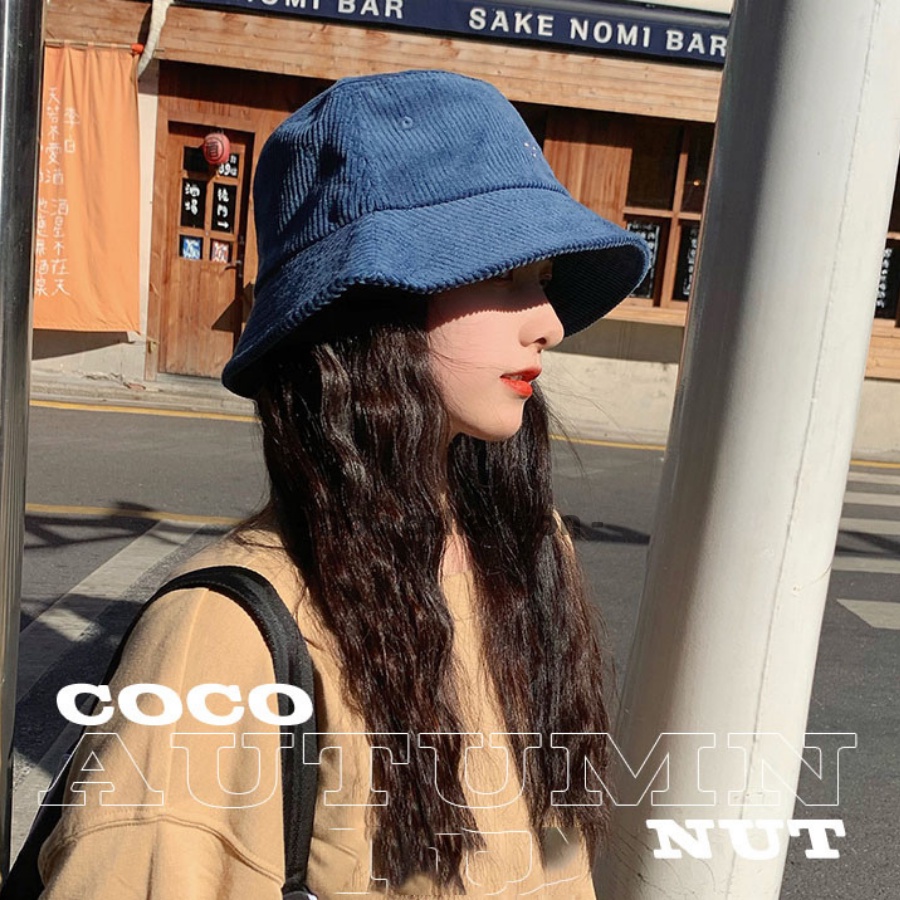 [Nowship2h] Mũ Nón Bucket Unisex Vành Ngắn Họa Tiết Thêu Coconut Phong Cách Hàn Quốc - Chất Liệu Nhung - Mã NV040
