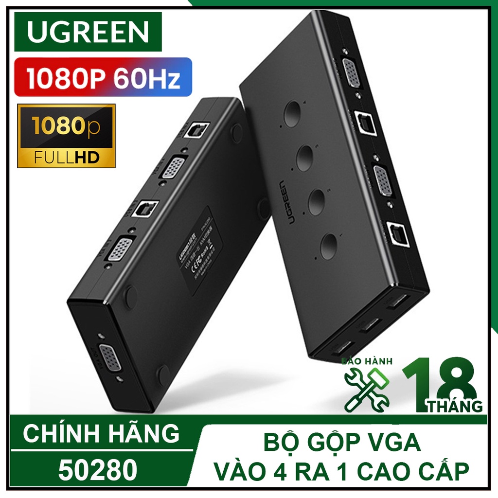 [Mã 254ELSALE giảm 7% đơn 300K] Bộ Gộp Vga Và Usb 2.0 4 Ra 1 Cao Cấp, UGREEN 50280 Chính Hãng