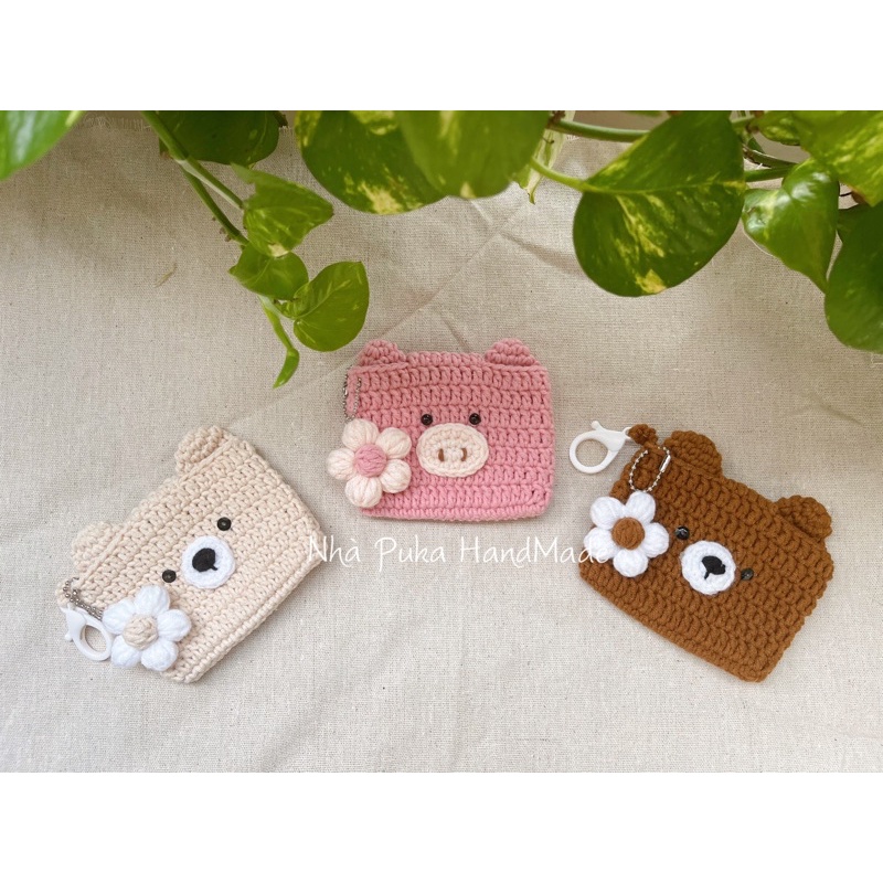 Ví/bóp len đựng thẻ ATM + hoa bằng len nhiều mẫu design by Nhà Puka