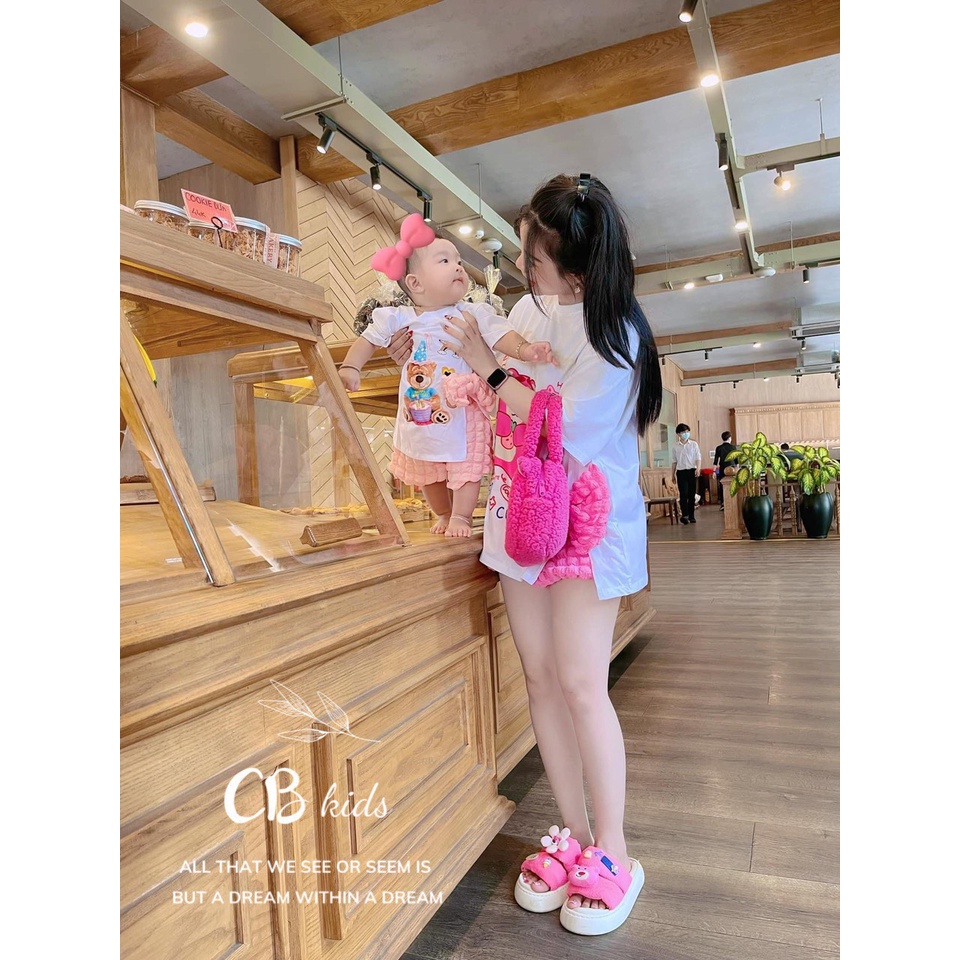 Quần áo cộc tay bé gái, set bộ quần xốp phồng ô vuông phối áo cotton xẻ tà hông cho bé