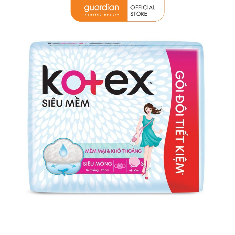 Băng vệ sinh Kotex Siêu mềm siêu mỏng cánh 23cm (16 miếng)