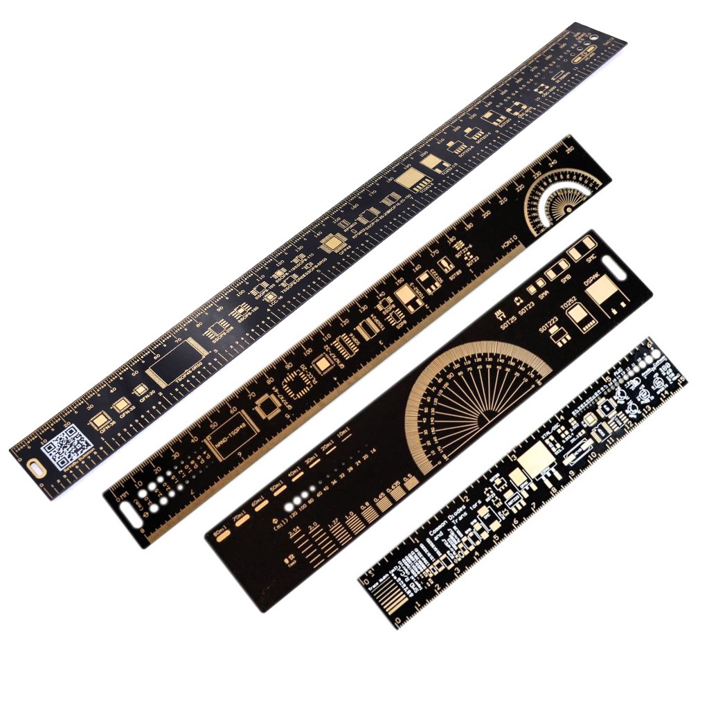 Bộ thước đo 15cm 20cm 25cm 30cm họa tiết mạch Chip IC SMD xoay 180 độ