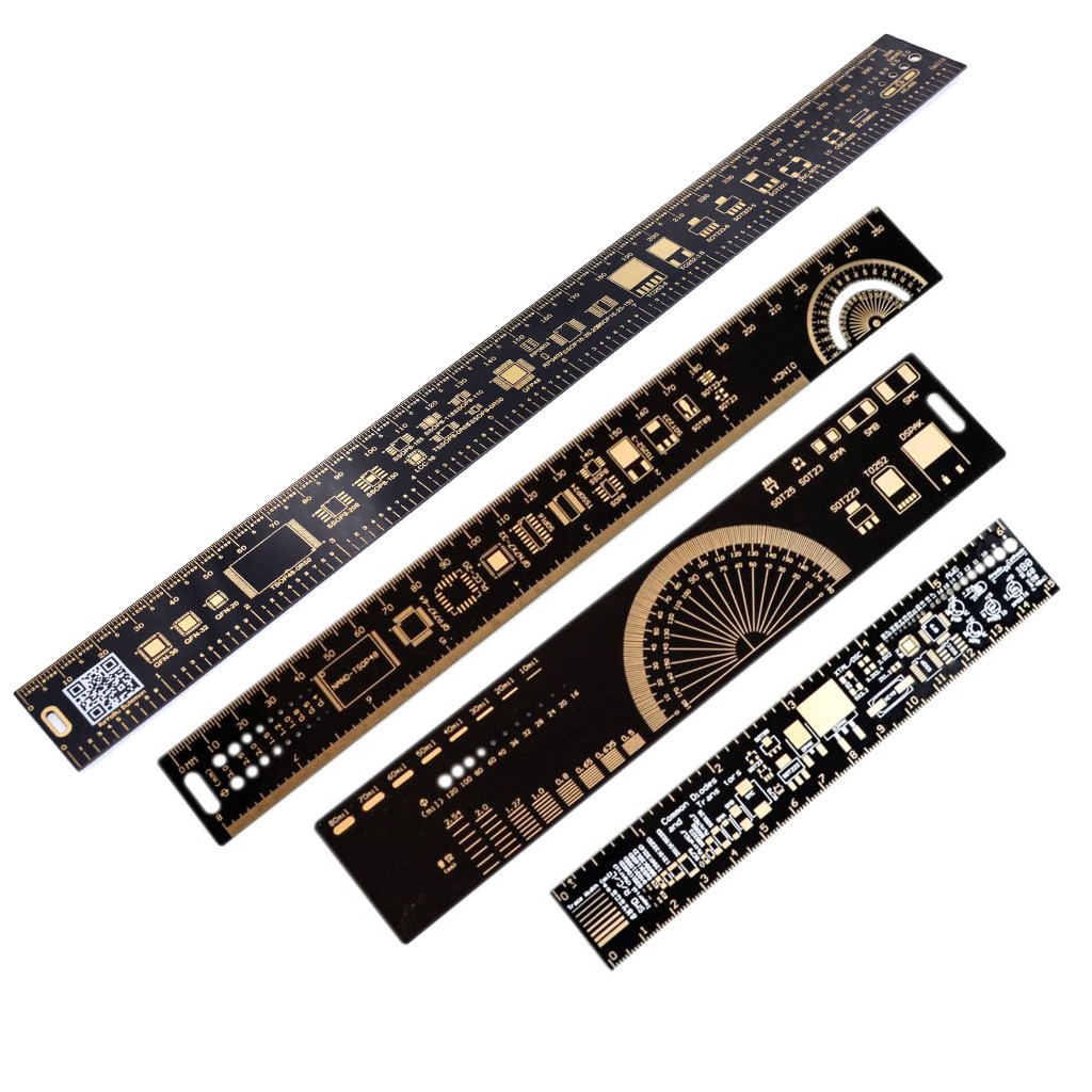 Thước kẻ họa tiết mạch Chip IC SMD đo góc 180 độ chiều dài 15cm 20cm 25cm 30cm