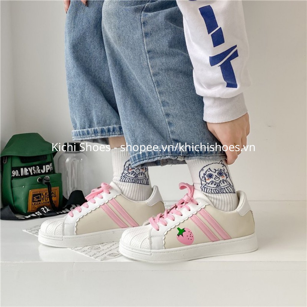 Giày thể thao nữ quả dâu tây màu hồng/màu xanh dễ phối đồ phong cách Hàn Quốc mã 3033 - Kichi Shoes