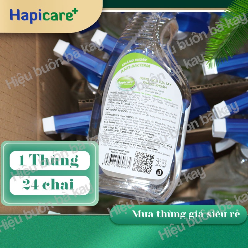 [1 Thùng] Chai nước xịt khuẩn HapiCare+ (500ml) rửa tay khô sát khuẩn