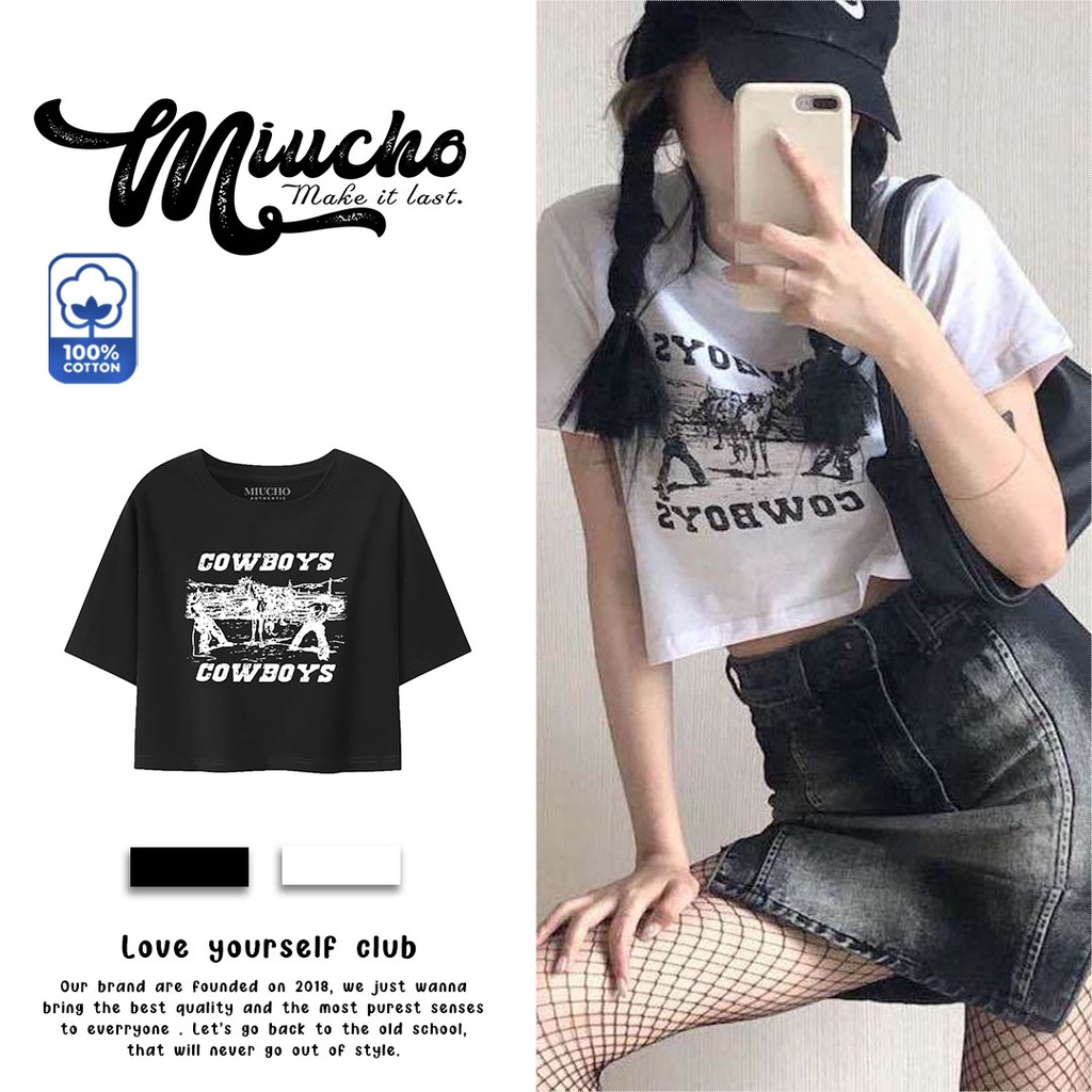 Áo croptop nữ tay ngắn cổ tròn vải thun cotton kiểu hàn quốc CR045 Miucho in hình hoạ tiết