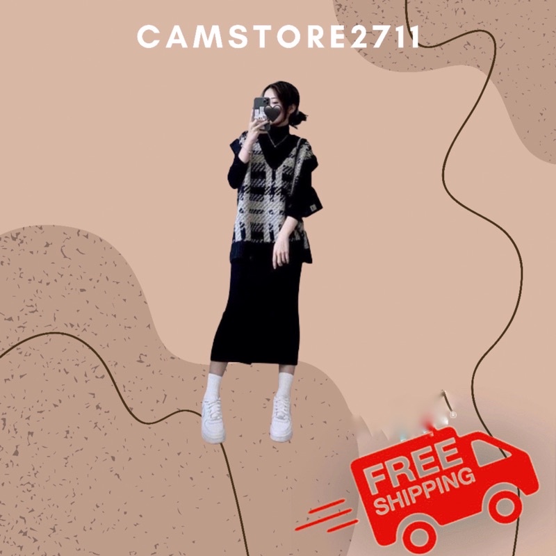 Áo gi lê len nữ ô vuông/Áo gile len taobao | BigBuy360 - bigbuy360.vn