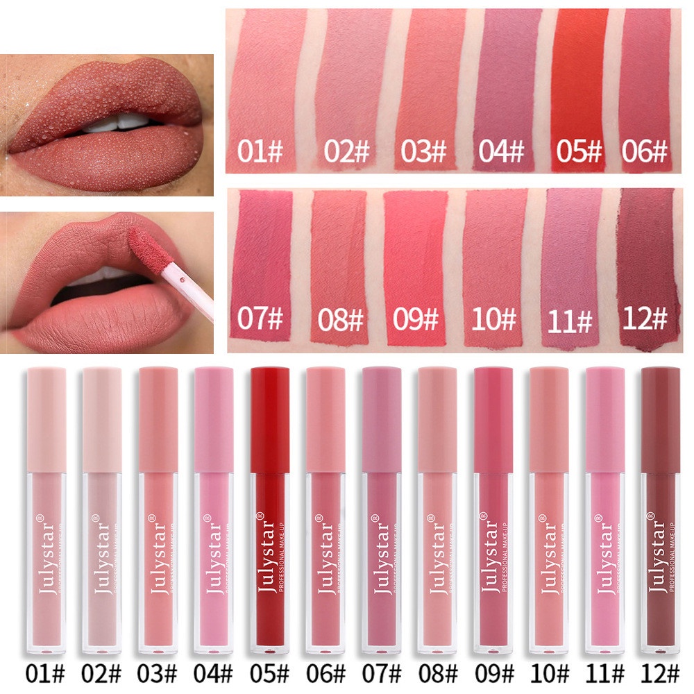 Son Môi Dạng Lỏng 12 Màu Lâu Trôi Chống Thấm Nước Dưỡng Ẩm Dành Cho Nữ