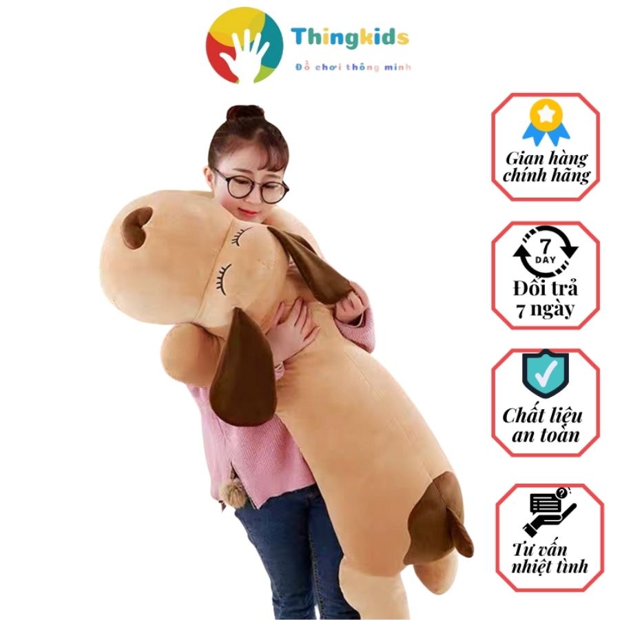 Gấu bông chó ngủ mũi tim vải nhung co dãn - Thingkids