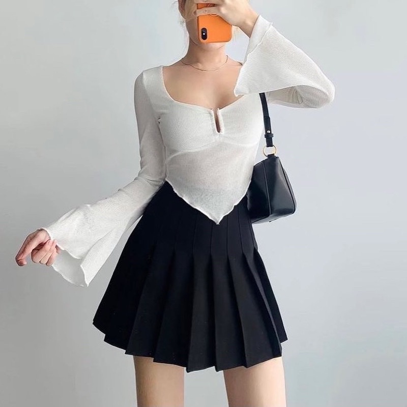 Áo Loe Dài Tay Vải Thun Giấy Form Hack Eo