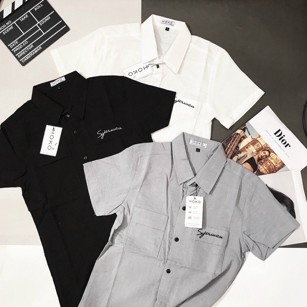 Áo sơ mi nam tay ngắn chất vải Đũi Nhật cao cấp thêu chữ Spperman phong cách sang trọng lịch lãm WEDO FASHION