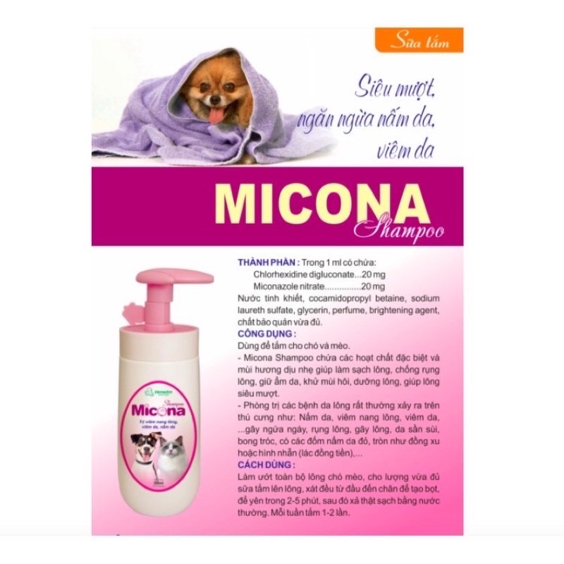 Sữa Tắm Trị Nấm, Viêm Da Chó Mèo Micona Shampoo 120ML-200ML