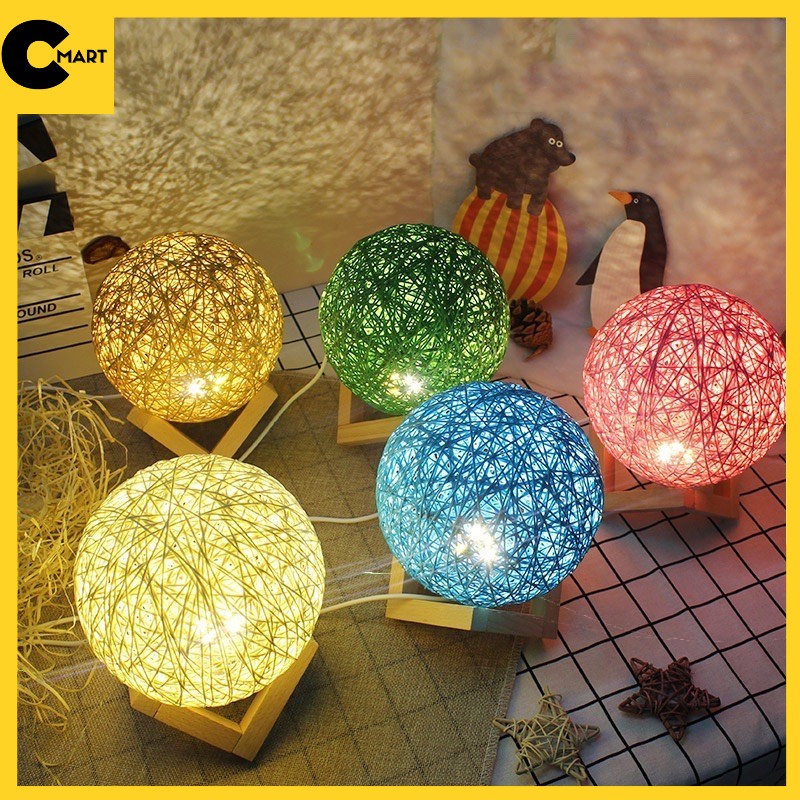 Đèn Ngủ Để Bàn LED Cầu Mây Đan Trang Trí Phù Hợp Cho Phòng Ngủ