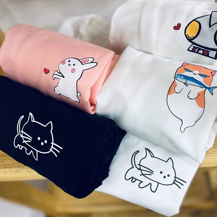[Hàng Xịn, Gía Tốt] Áo Phông Thun Nữ Tay Ngắn Hình Icon Mèo Nhiều Màu - Unisex - Cotton - Mã AT018