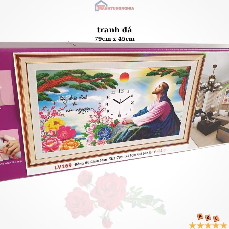 Tranh đính đá, tranh thêu chữ thập đồng hồ chúa giêsu