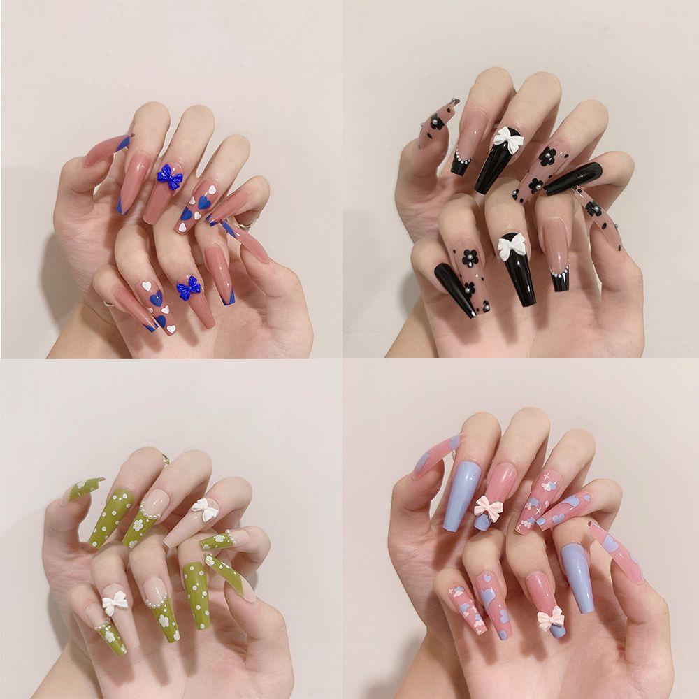 Hộp 24 Móng Tay Giả Che Phủ Toàn Diện Họa Tiết Hoa