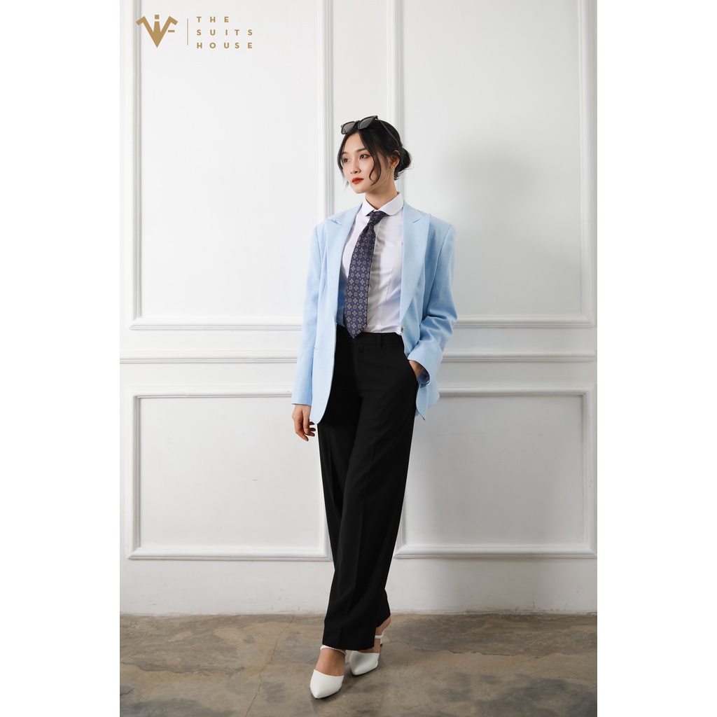 Bộ Vest Nữ Cổ Điển THE SUITS HOUSE Phối Xanh Đen Ống Rộng