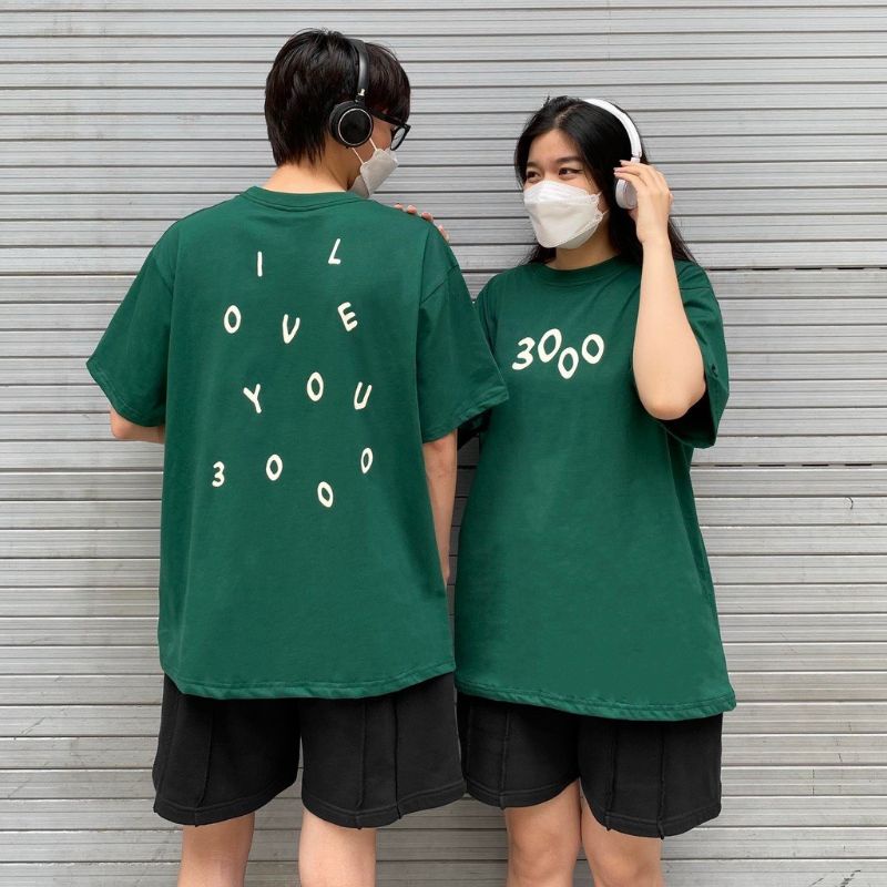 Áo thun tay lỡCó size unisex I love you 3000