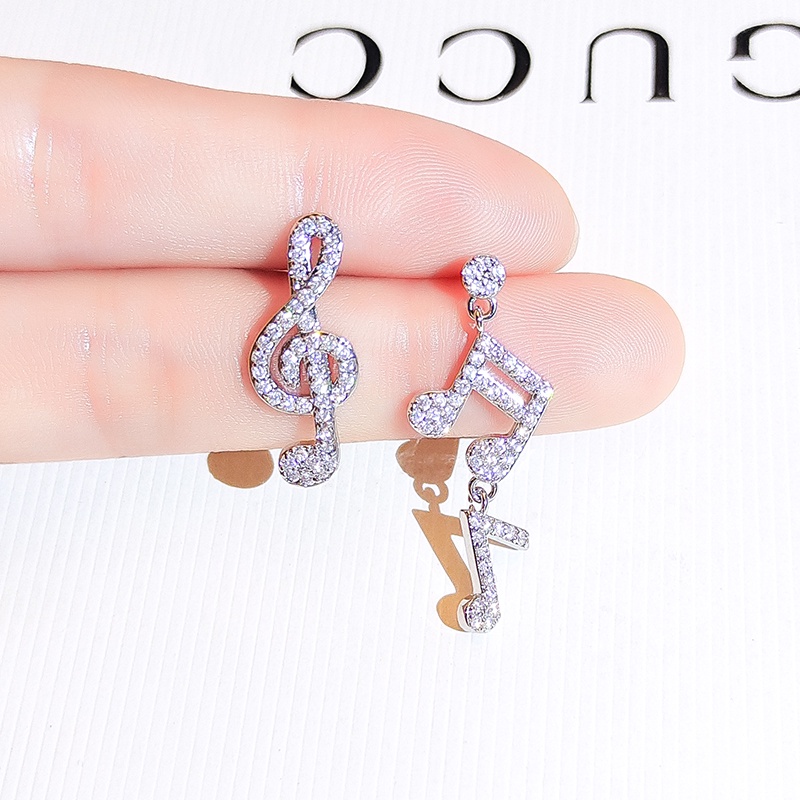 [Jiudolan] Khuyên Tai Bạc Sterling Dáng Dài Không Đối Xứng Mặt Hình Nốt Nhạc Thời Trang Cho Nữ
